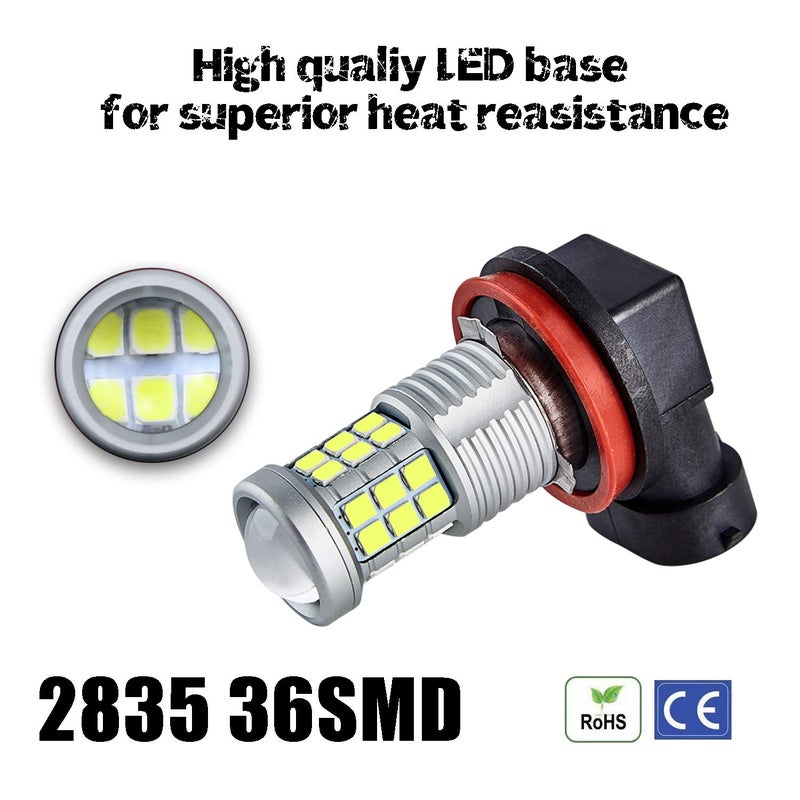 KISLED Super Bright 3000lm H8 H11 LED Fog Lights Bulbs DRL High Power 3030 Chips with Projector Lens Replacement for Cars Trucks, Lemon Green - Image 2
